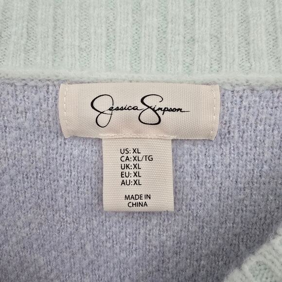 Jessica Simpson Women's Cropped Checkered Wide Sleeve Sweater Blue Size XL - Picture 4 of 10